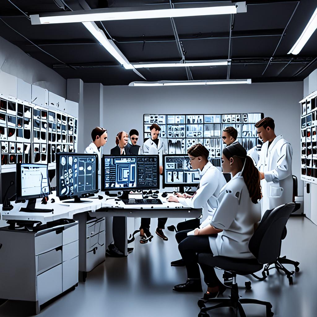 A sleek, modern laboratory with students and faculty working together on a project, surrounded by cutting-edge equipment and technology, 8k resolution, cinematic