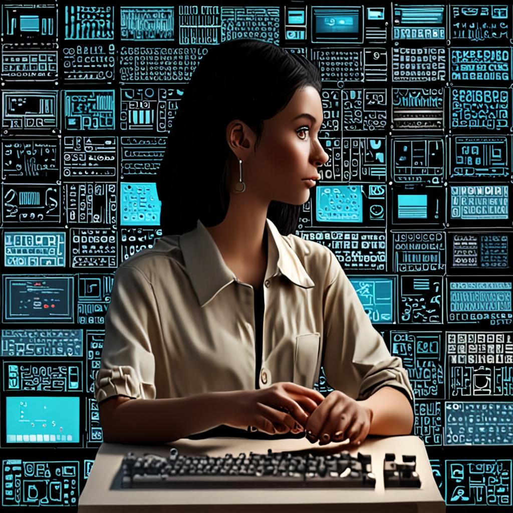 A collage of vintage computer terminals morphing into modern AI interfaces, with students of diverse backgrounds interacting with floating holographic code, cinematic lighting. A collage of vintage computer terminals morphing into modern AI interfaces, with students of diverse backgrounds interacting with floating holographic code, cinematic lighting.