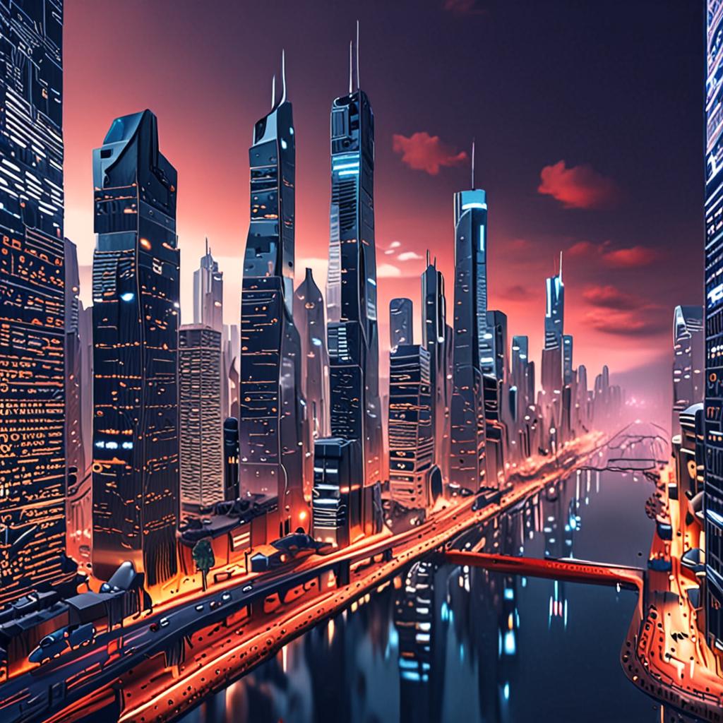 A futuristic cityscape with a massive AI-powered skyscraper, symbolizing the fusion of human and artificial intelligence A futuristic cityscape with a massive AI-powered skyscraper, symbolizing the fusion of human and artificial intelligence