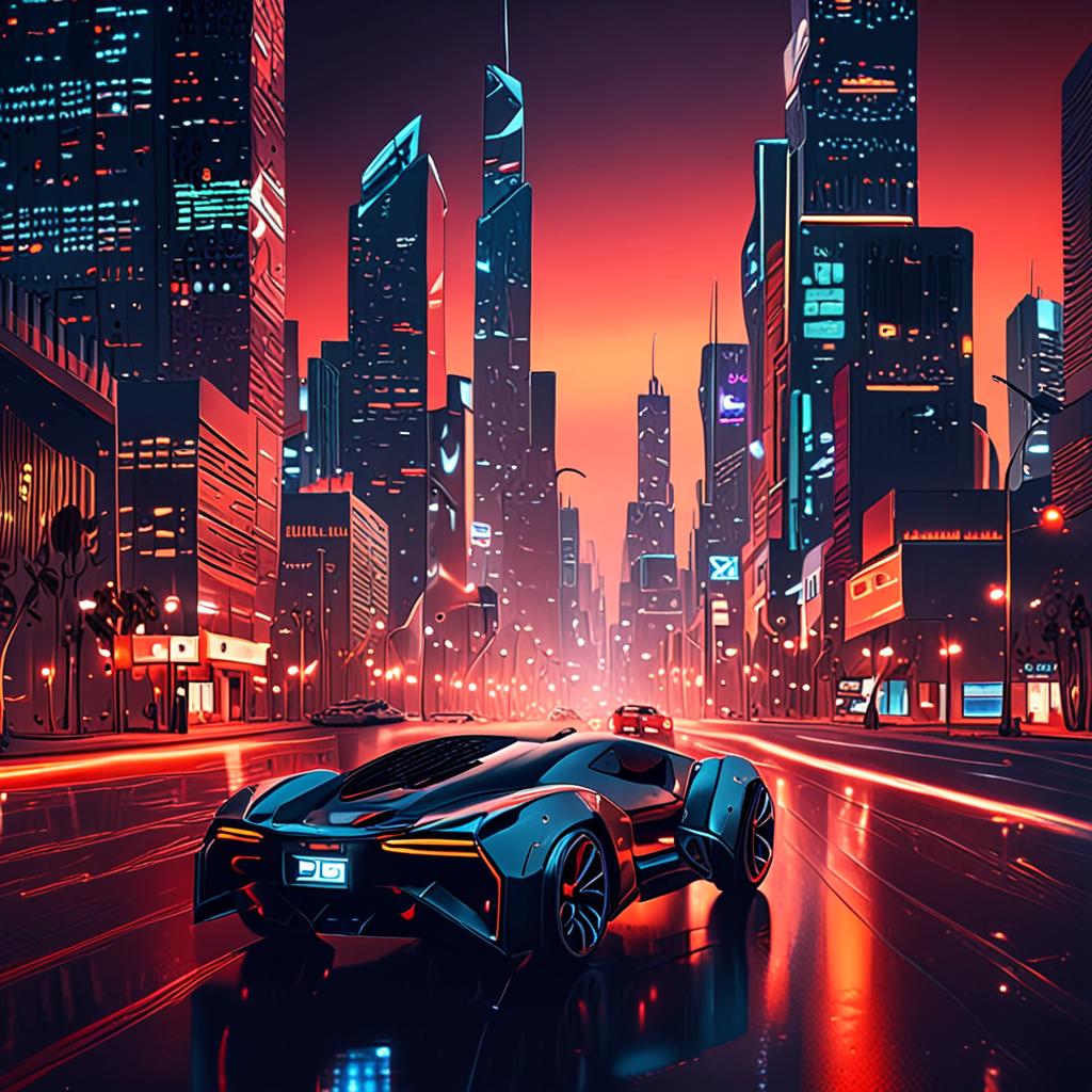 A futuristic cityscape at dusk, with sleek skyscrapers and flying cars, lit up by neon lights, symbolizing the intersection of technology and humanity, 8k resolution, futuristic A futuristic cityscape at dusk, with sleek skyscrapers and flying cars, lit up by neon lights, symbolizing the intersection of technology and humanity, 8k resolution, futuristic