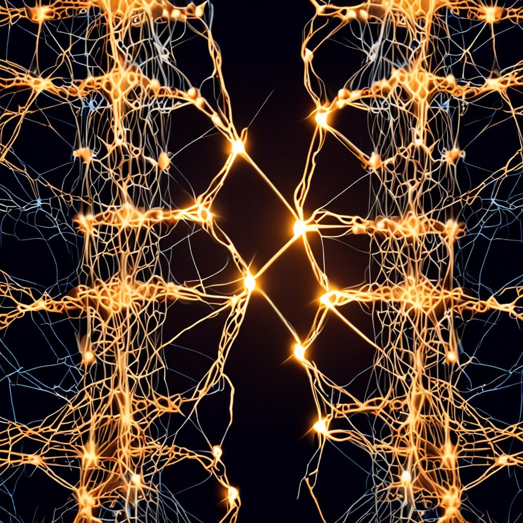 A side-by-side conceptual visualization showing a glowing neural network matrix processing millions of probability tokens on the left, and a detailed brain synapse network emitting artistic sparks of creative insight on the right, dark moody aesthetic A side-by-side conceptual visualization showing a glowing neural network matrix processing millions of probability tokens on the left, and a detailed brain synapse network emitting artistic sparks of creative insight on the right, dark moody aesthetic
