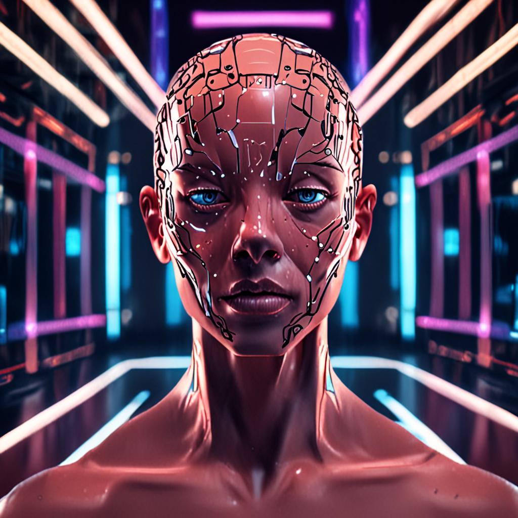 Futuristic concept visualization of a human cognitive interface interacting directly with a dynamic neural content stream, hyper-detailed render, soft neon ambient lights, futuristic glass optics, 8k resolution. Futuristic concept visualization of a human cognitive interface interacting directly with a dynamic neural content stream, hyper-detailed render, soft neon ambient lights, futuristic glass optics, 8k resolution.