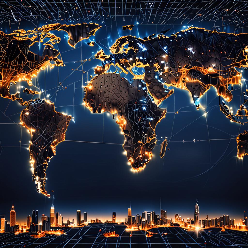 A world map illuminated with glowing nodes representing major AI chatbot deployments—New York, London, Singapore, São Paulo—each node pulsing with data streams, lines connecting them forming a global neural network, realistic 8k A world map illuminated with glowing nodes representing major AI chatbot deployments—New York, London, Singapore, São Paulo—each node pulsing with data streams, lines connecting them forming a global neural network, realistic 8k