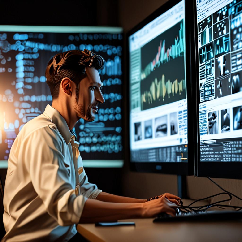 A technical SEO specialist analyzing website performance on a large screen display A technical SEO specialist analyzing website performance on a large screen display