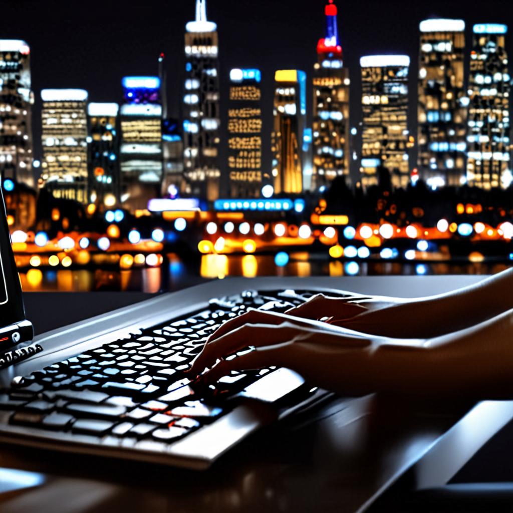 A close-up of a person's hands typing on a keyboard, with a cityscape in the background, symbolizing the intersection of human expertise and technological innovation A close-up of a person's hands typing on a keyboard, with a cityscape in the background, symbolizing the intersection of human expertise and technological innovation