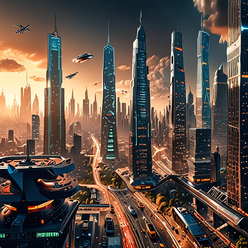 A futuristic cityscape with towering skyscrapers and flying cars, showcasing a world where antigravity technology has become a reality, with people living and working in a world of weightless wonder, in 8k resolution, cinematic