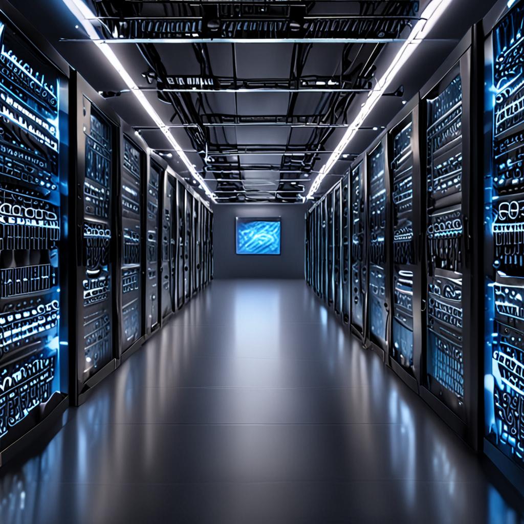 A futuristic data center with rows of servers, glowing blue neural networks, and researchers collaborating on a massive open source AI project, 8k resolution, cinematic A futuristic data center with rows of servers, glowing blue neural networks, and researchers collaborating on a massive open source AI project, 8k resolution, cinematic