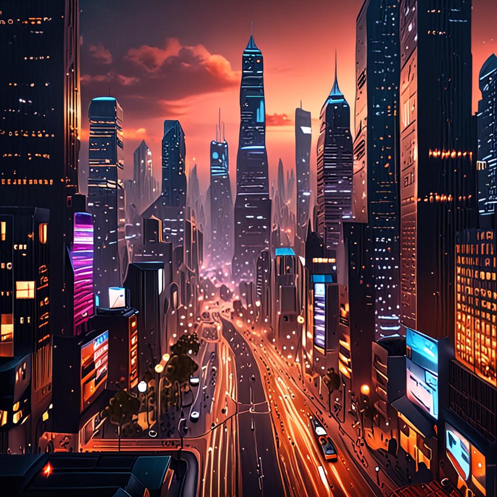 A futuristic cityscape with chatbots and humans interacting in various settings, including customer service, healthcare, and finance, 4k resolution, cinematic