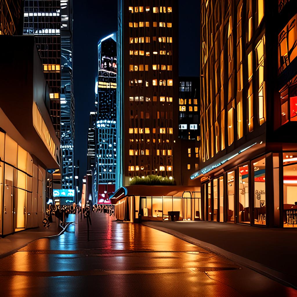 a vibrant, multicultural cityscape at night, with Souddrum P speaker systems integrated into the architecture, emitting a diverse, immersive soundscape